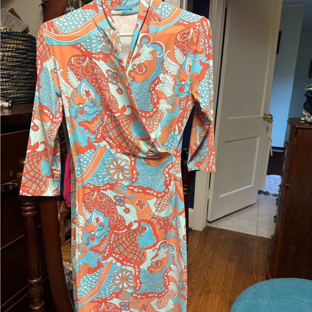 J. McLaughlin Orange and Pink Sheath Midi Dress